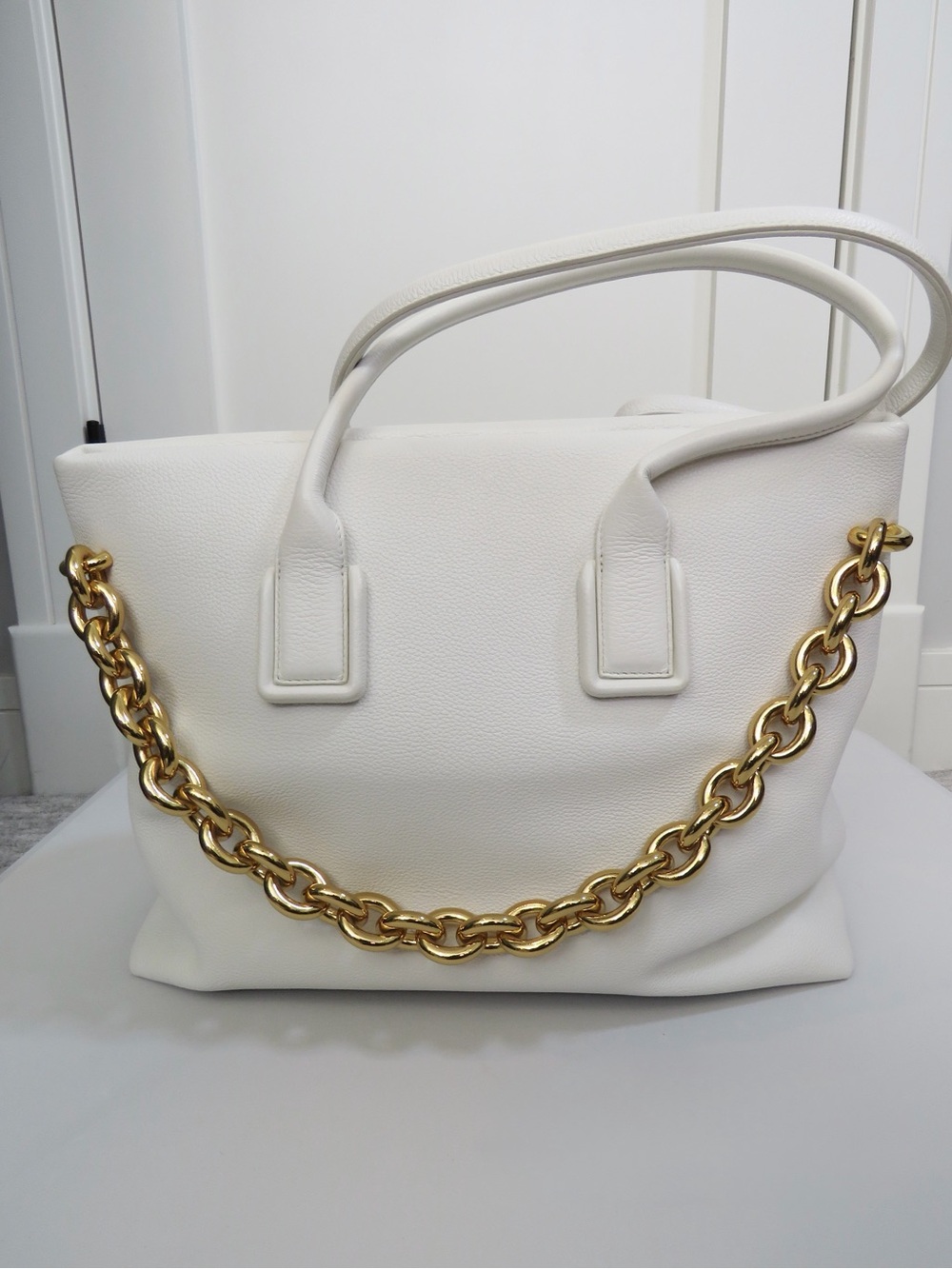 Bottega Veneta Saint Germain Chain Tote in White & Gold